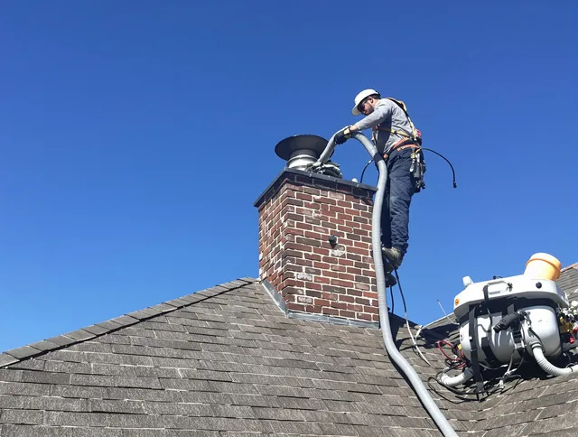 Dedicated North Royalton Chimney Sweep team member cleaning a chimney in North Royalton, OH