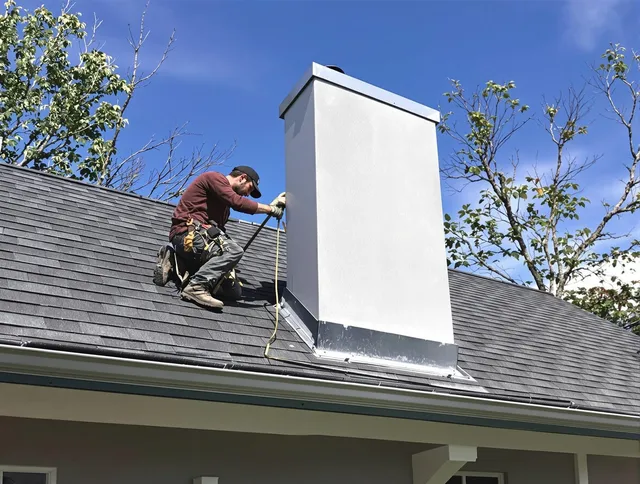 North Royalton Chimney Sweep team member finishing chimney construction in North Royalton, OH