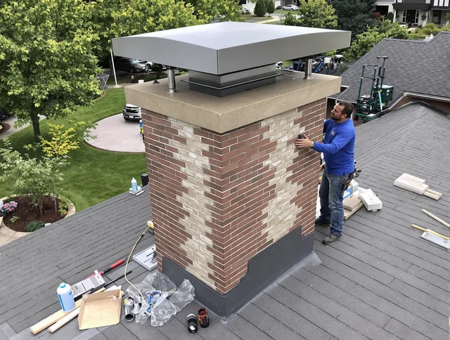 North Royalton Chimney Sweep team working on a custom chimney remodel in North Royalton, OH