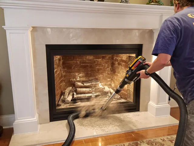 Fireplace cleaning performed by North Royalton Chimney Sweep in North Royalton, OH